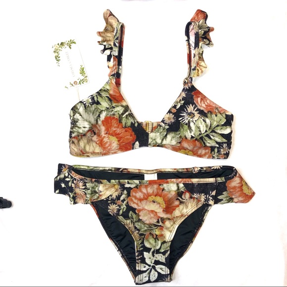 Chelsea & Violet Black Ruffle Floral Bikini Set - Picture 3 of 12